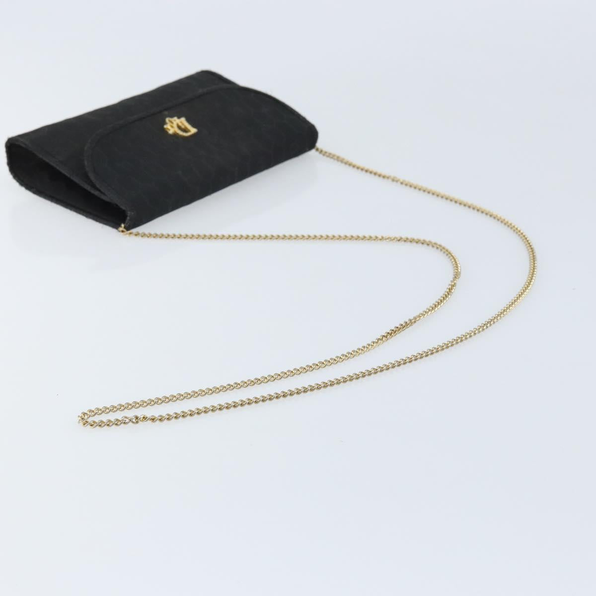 Christian Dior Honeycomb Canvas Chain Shoulder Bag PVC Black Gold Auth ka3574