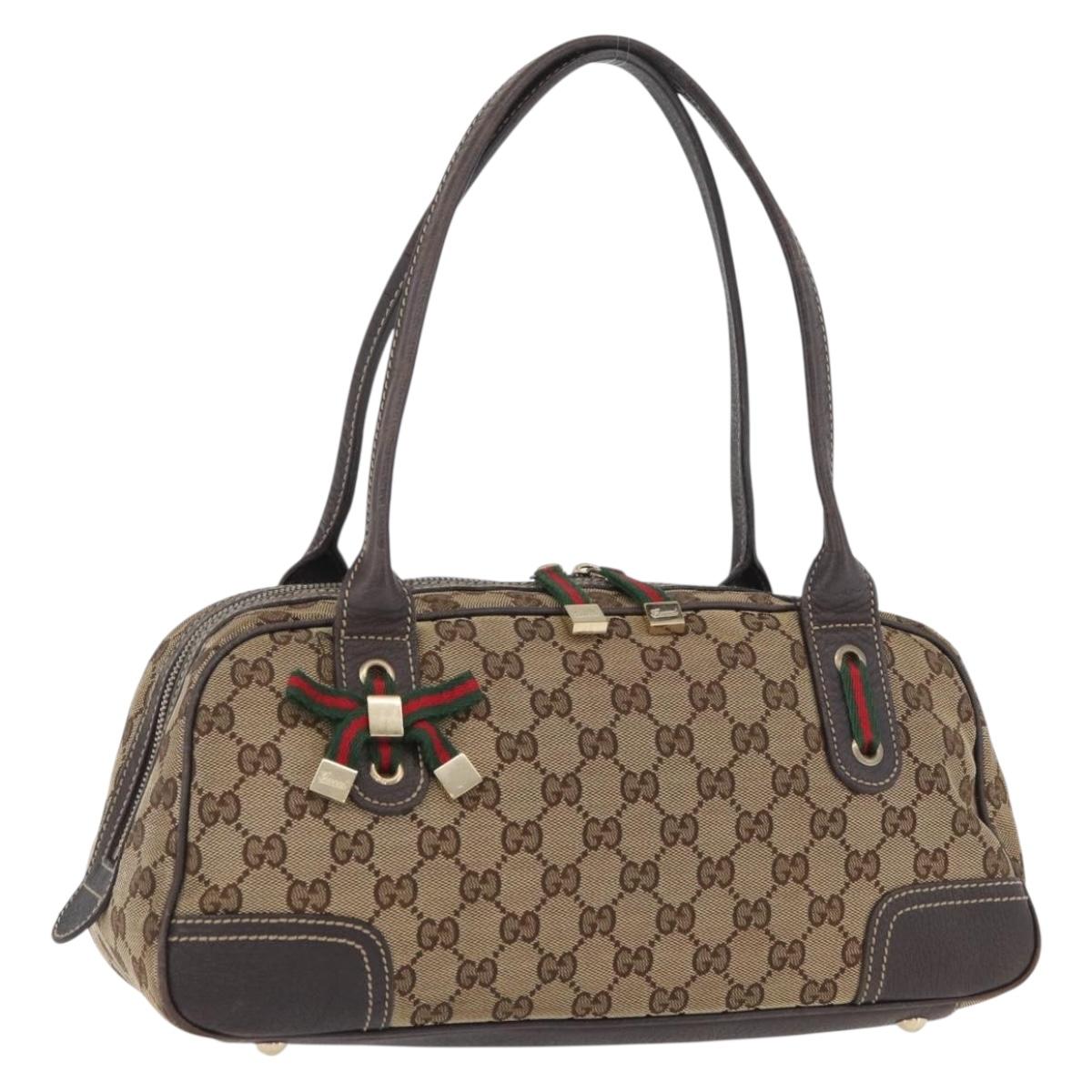 GUCCI GG Canvas Web Sherry Line Hand Bag Beige Gold 161720 Auth ka3580