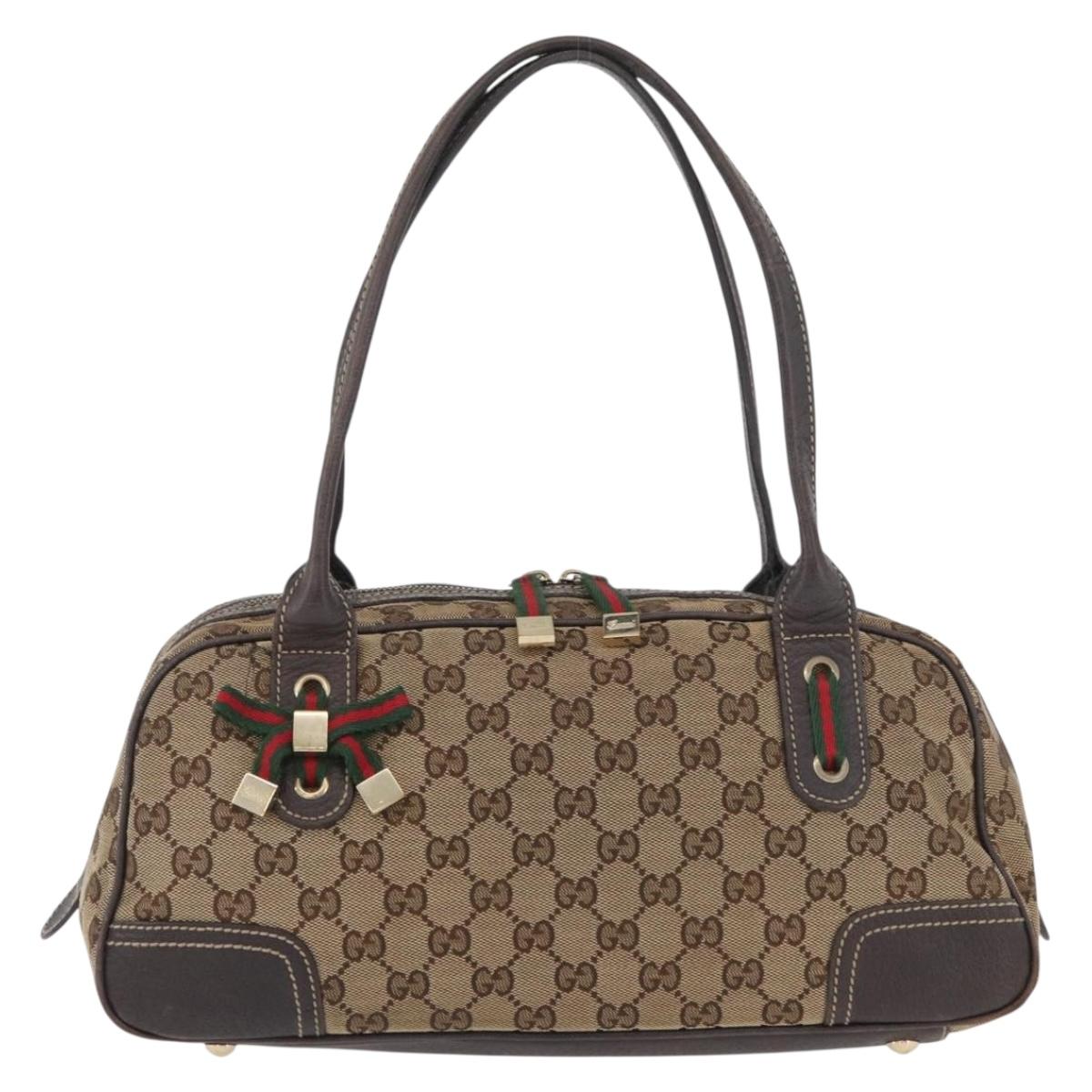 GUCCI GG Canvas Web Sherry Line Hand Bag Beige Gold 161720 Auth ka3580
