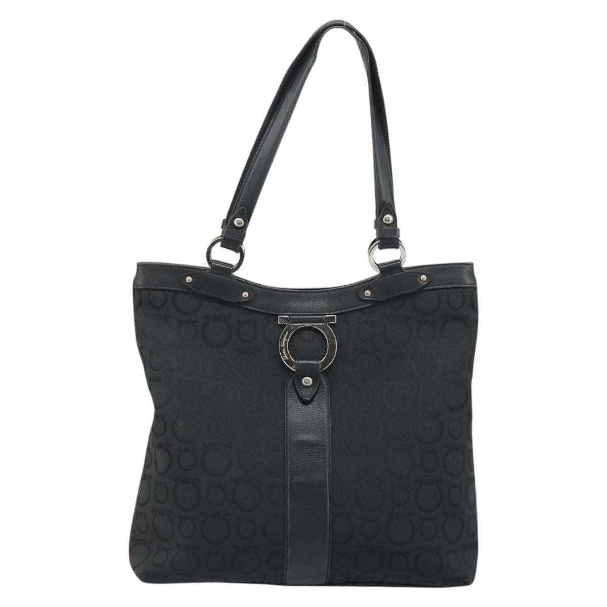 Salvatore Ferragamo Tote Bag Canvas Black Silver Auth ka3582