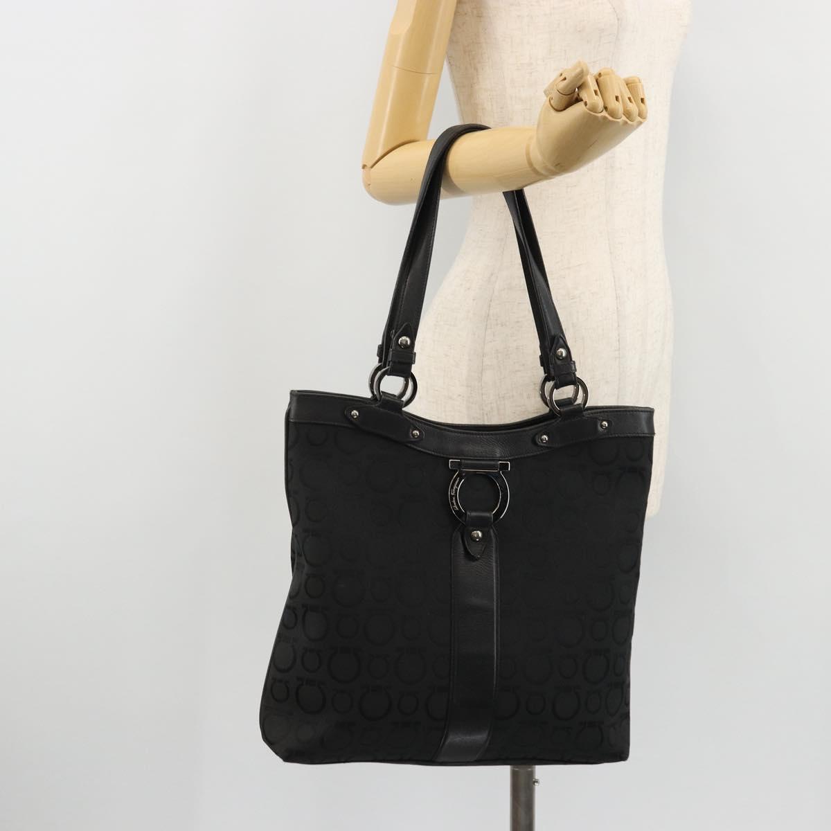 Salvatore Ferragamo Tote Bag Canvas Black Silver Auth ka3582