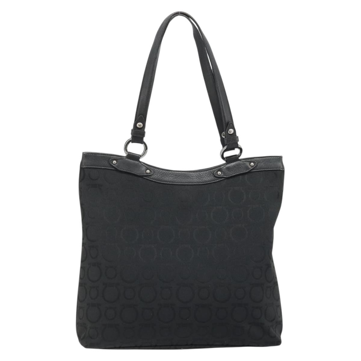 Salvatore Ferragamo Tote Bag Canvas Black Silver Auth ka3582