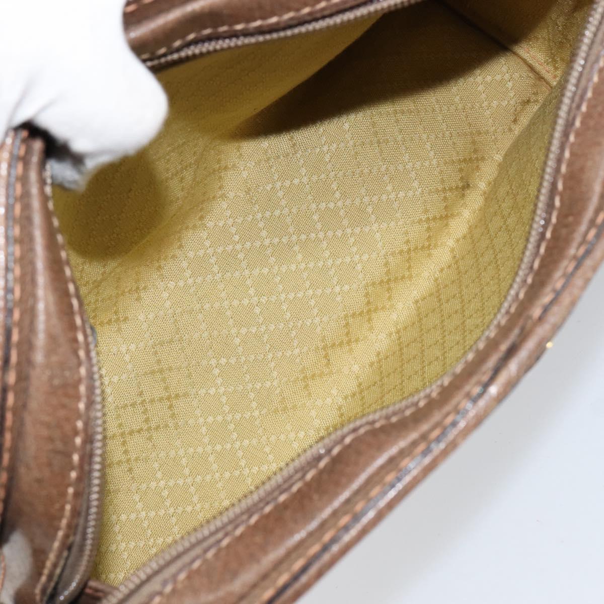 GUCCI Web Sherry Line Shoulder Bag Leather Brown Gold Auth ka359