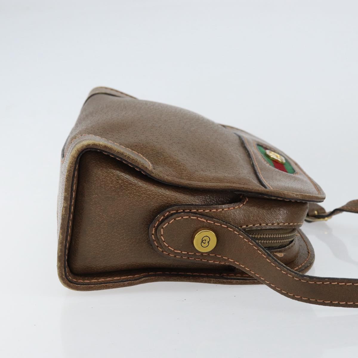 GUCCI Web Sherry Line Shoulder Bag Leather Brown Gold Auth ka359