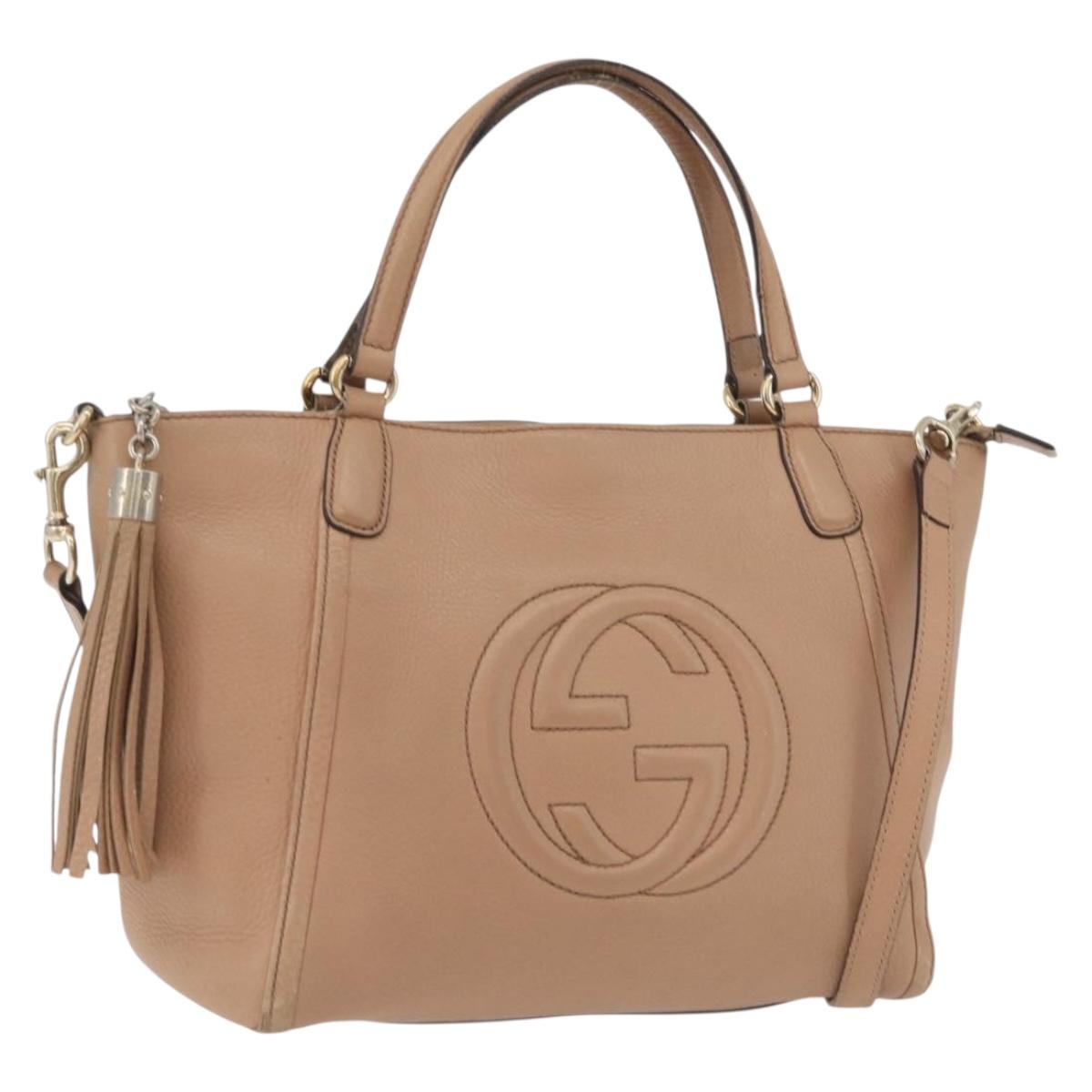 GUCCI Soho Interlocking Hand Bag Leather 2way Gold Beige 369176 Auth ka3592