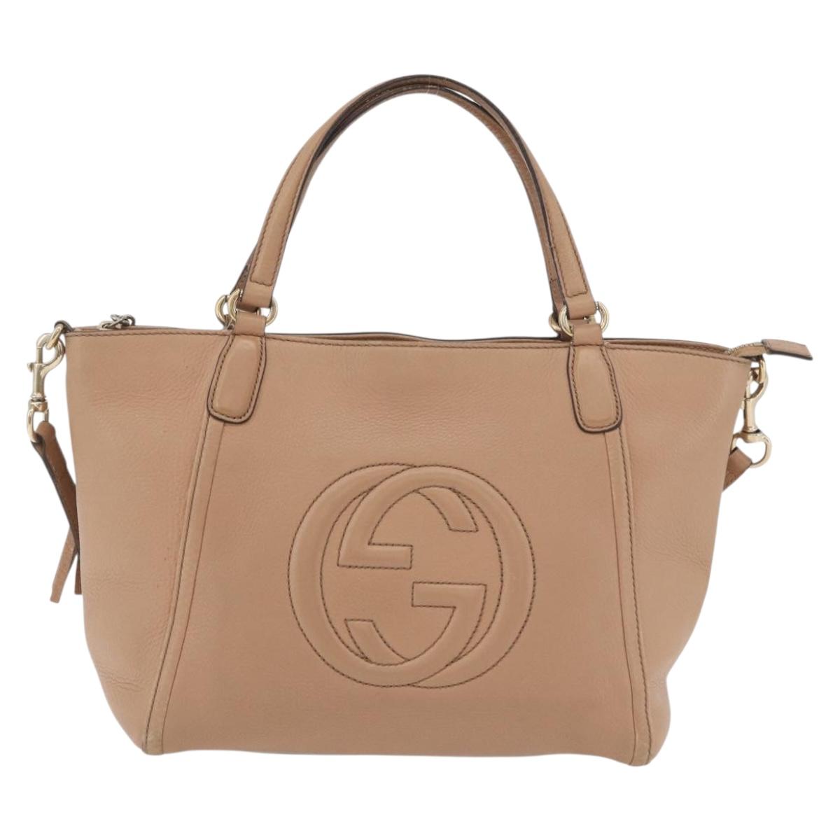 GUCCI Soho Interlocking Hand Bag Leather 2way Gold Beige 369176 Auth ka3592
