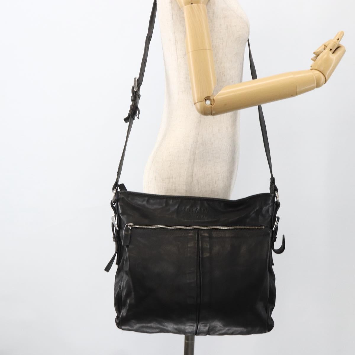 PRADA Shoulder Bag Leather Black Silver Auth ka3596A