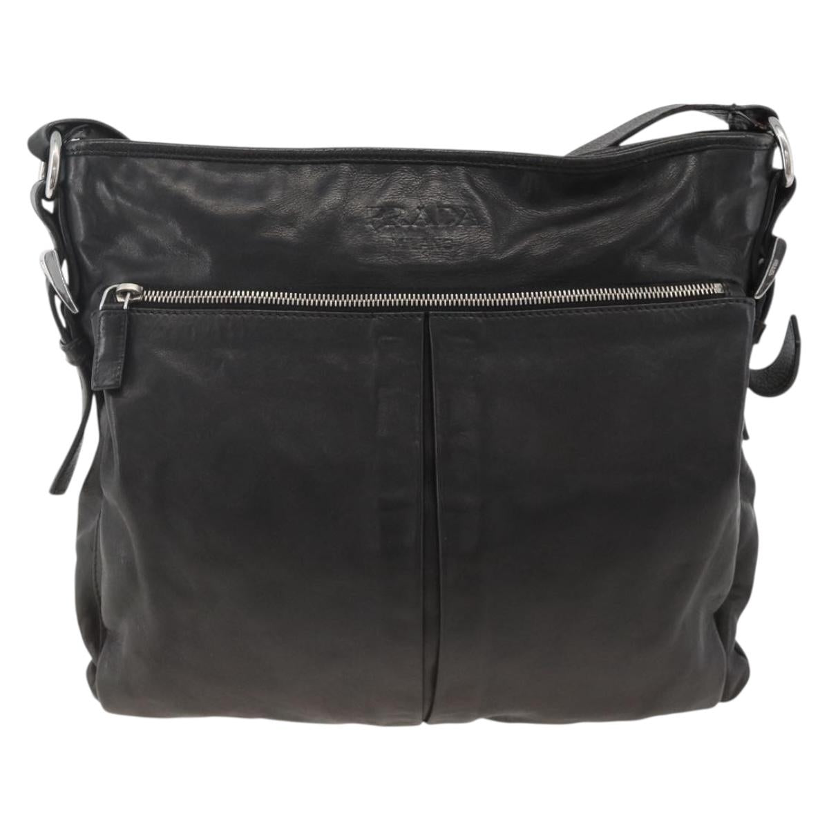 PRADA Shoulder Bag Leather Black Silver Auth ka3596A