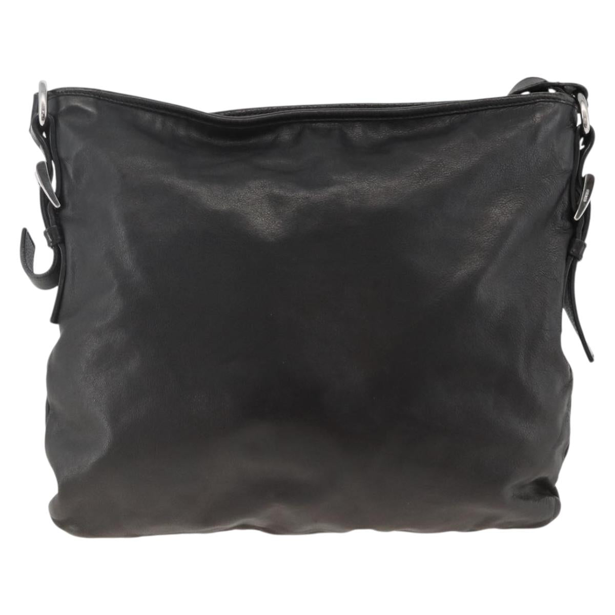 PRADA Shoulder Bag Leather Black Silver Auth ka3596A