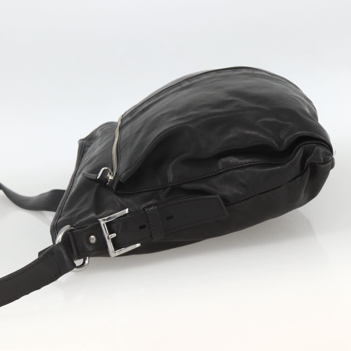 PRADA Shoulder Bag Leather Black Silver Auth ka3596A