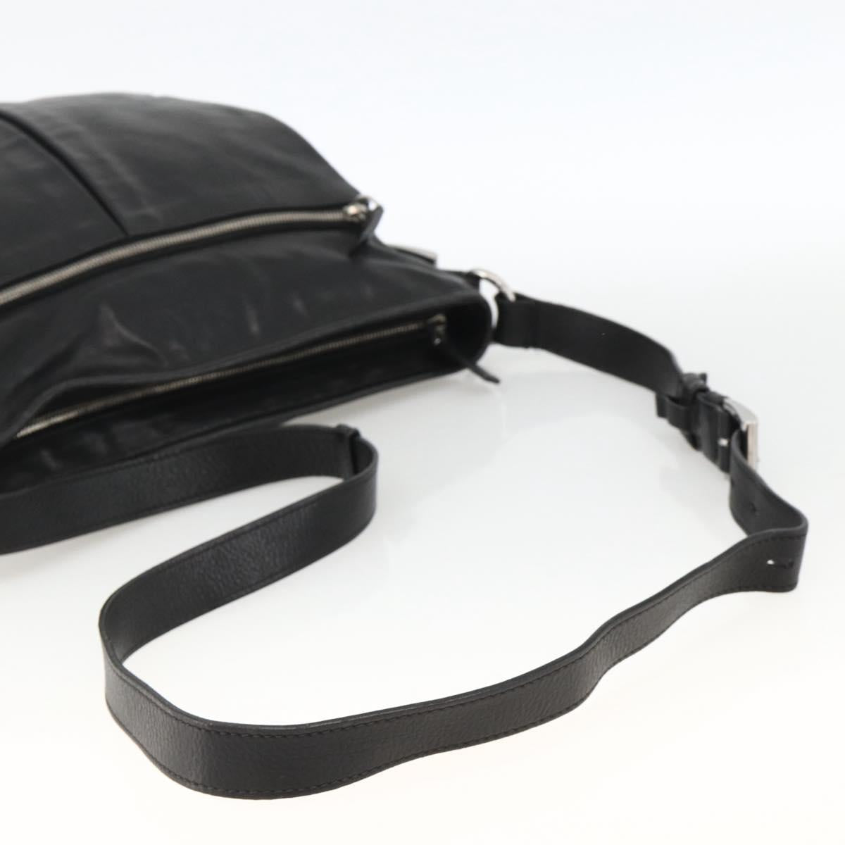 PRADA Shoulder Bag Leather Black Silver Auth ka3596A