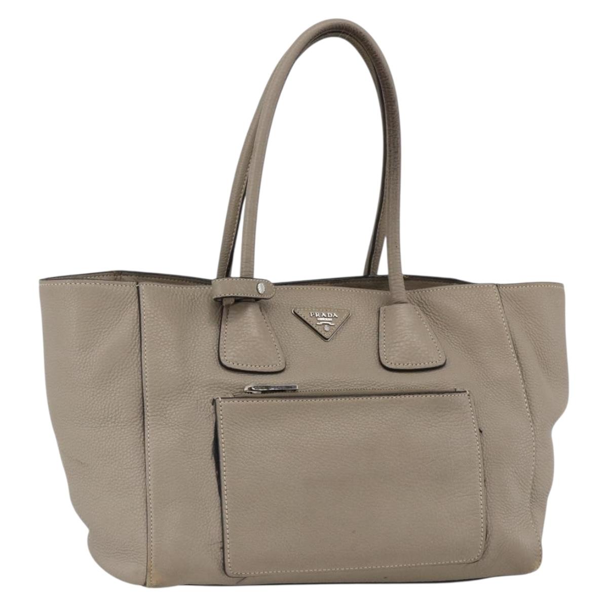PRADA Tote Bag Leather Gray Silver Auth ka3597