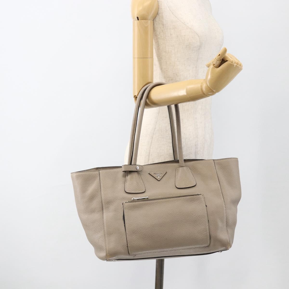 PRADA Tote Bag Leather Gray Silver Auth ka3597