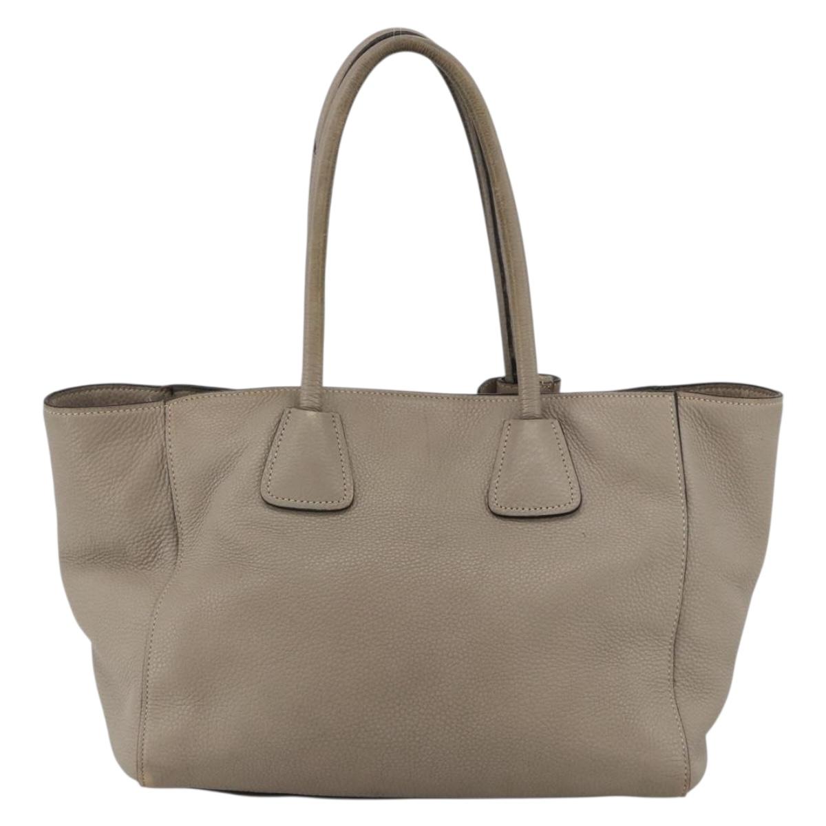 PRADA Tote Bag Leather Gray Silver Auth ka3597