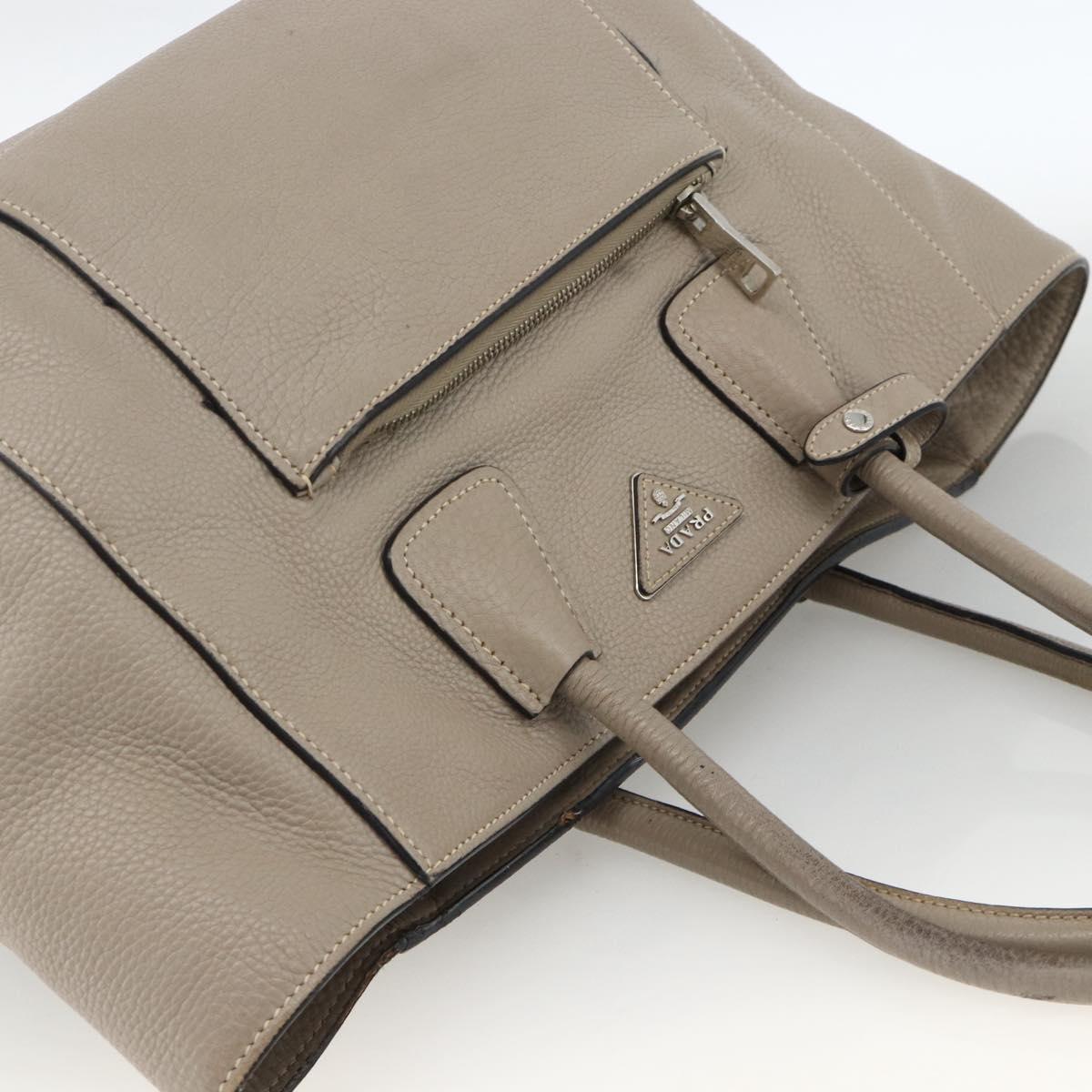 PRADA Tote Bag Leather Gray Silver Auth ka3597