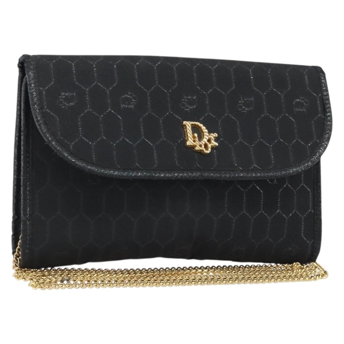 Christian Dior Honeycomb Canvas Chain Shoulder Bag Beige Gold Auth ka3601A