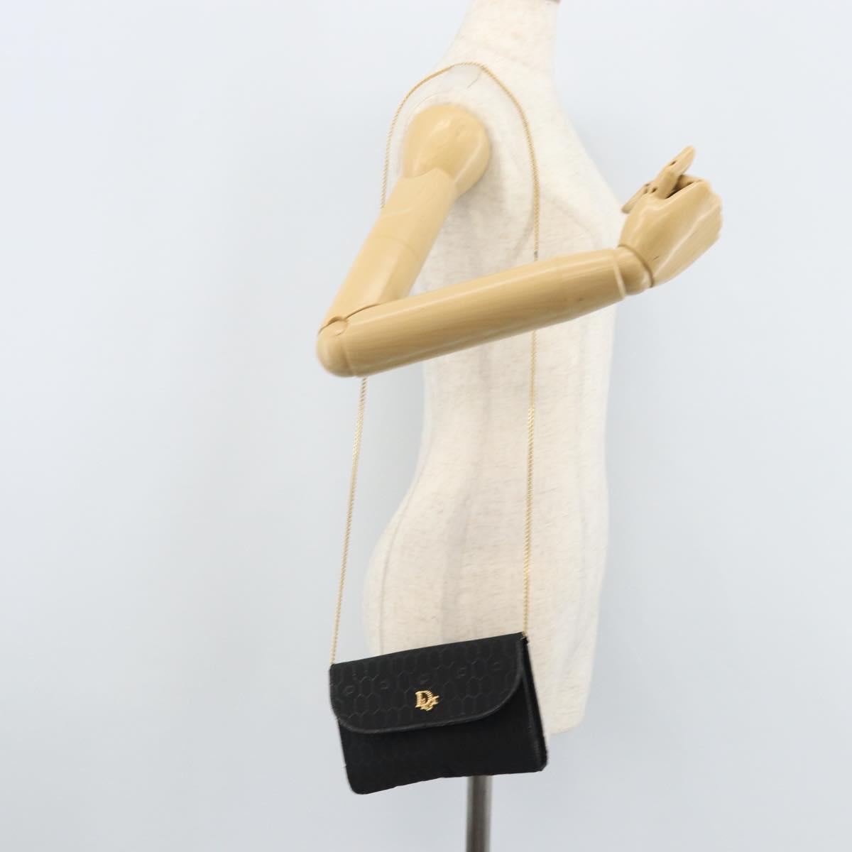 Christian Dior Honeycomb Canvas Chain Shoulder Bag Beige Gold Auth ka3601A
