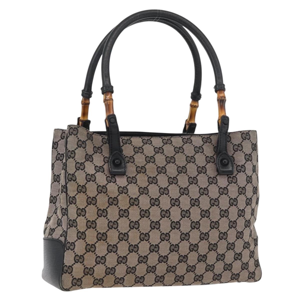 GUCCI GG Canvas Bamboo Tote Bag Black Silver 112526 Auth ka3603A