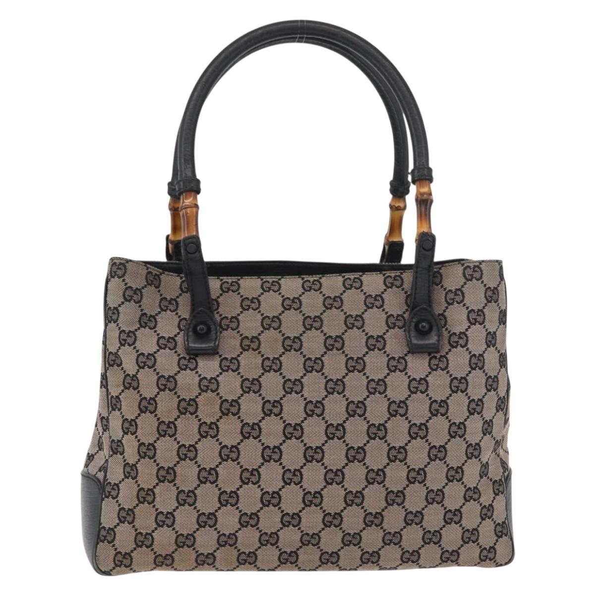 GUCCI GG Canvas Bamboo Tote Bag Black Silver 112526 Auth ka3603A