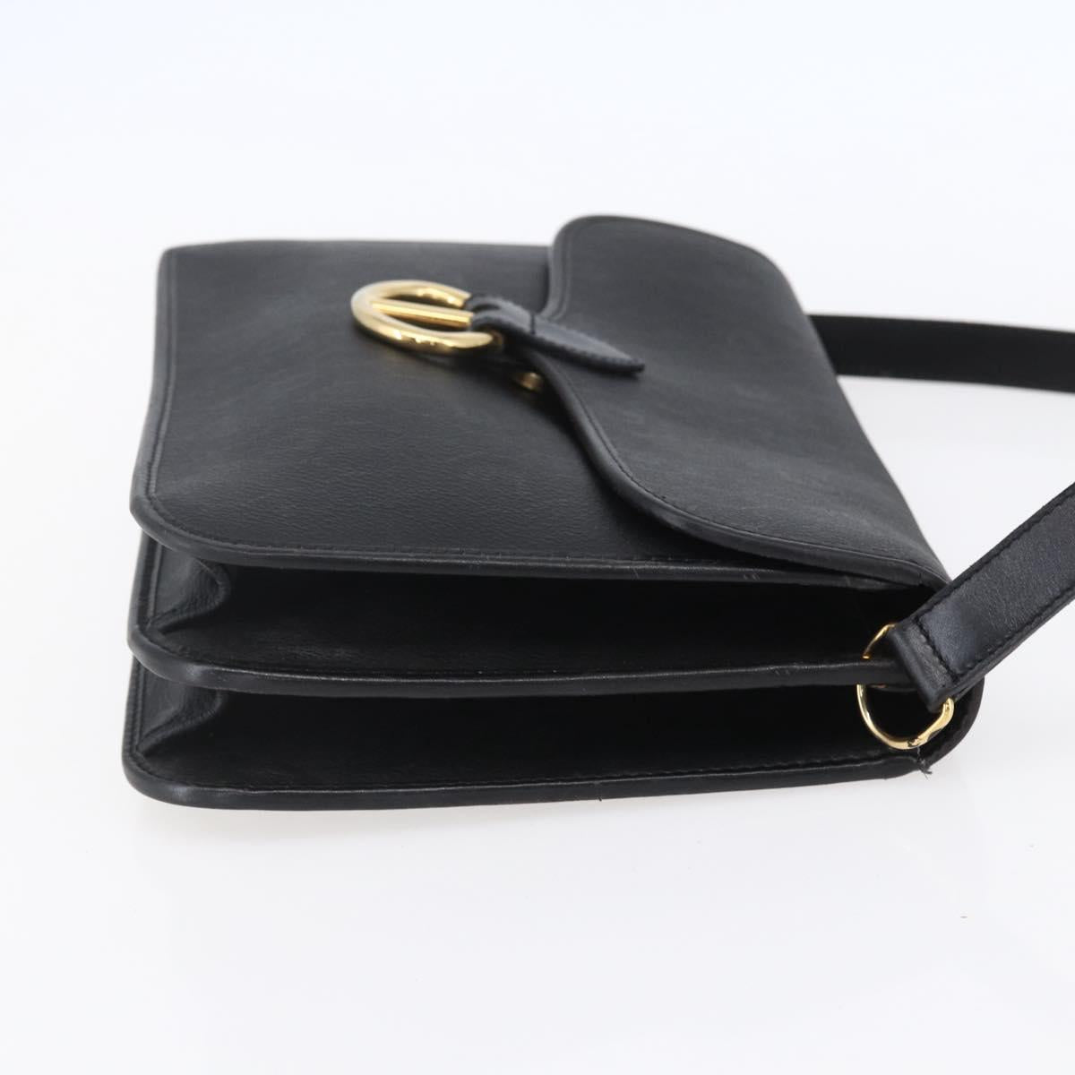 Christian Dior Honeycomb Canvas Shoulder Bag PVC Black Gold Auth ka361