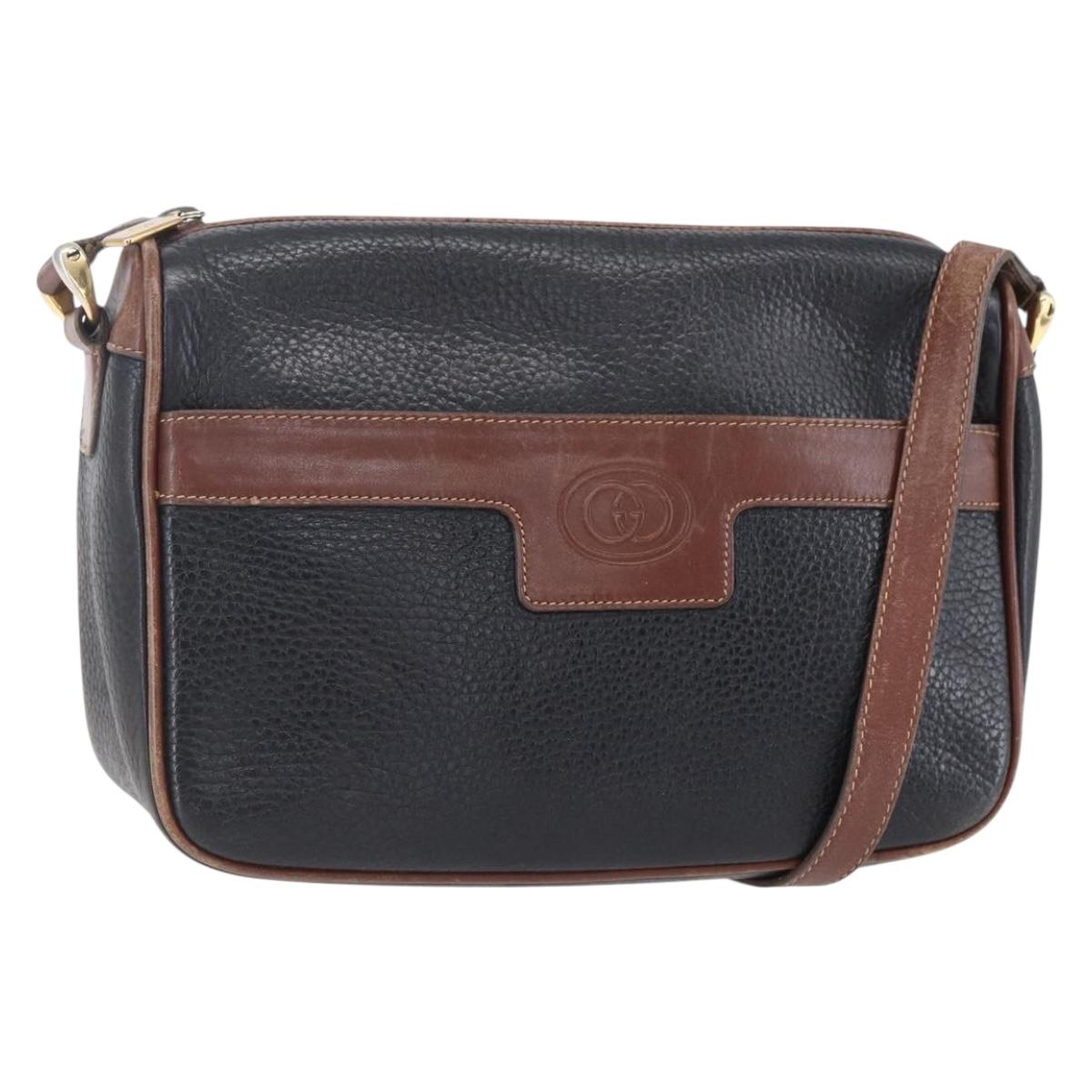 GUCCI Shoulder Bag Leather Black Gold Auth ka362