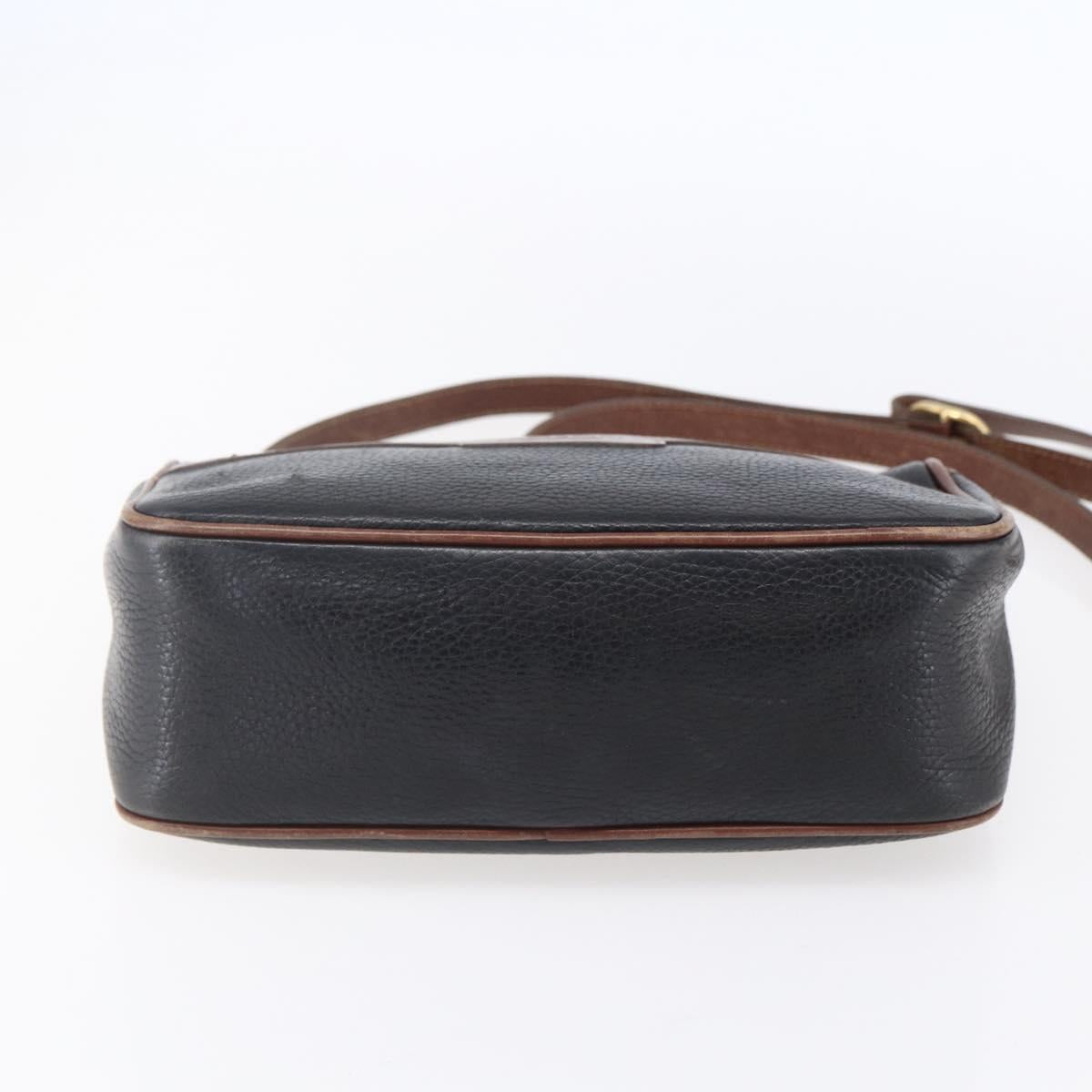 GUCCI Shoulder Bag Leather Black Gold Auth ka362