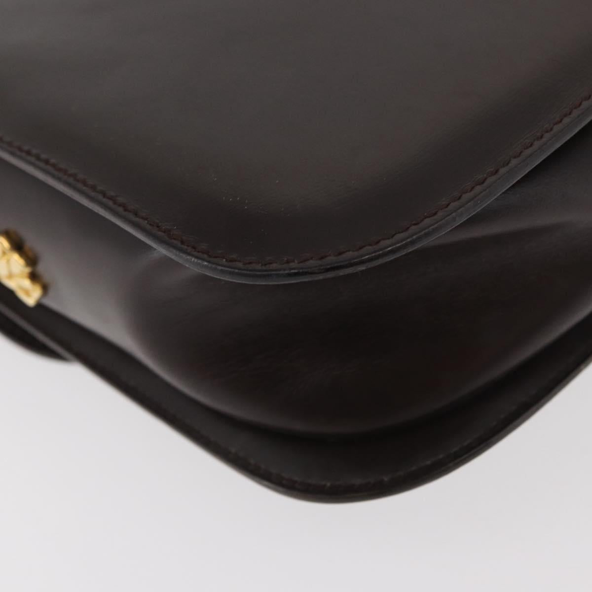 CELINE Shoulder Bag Leather Brown Gold Auth ka3620