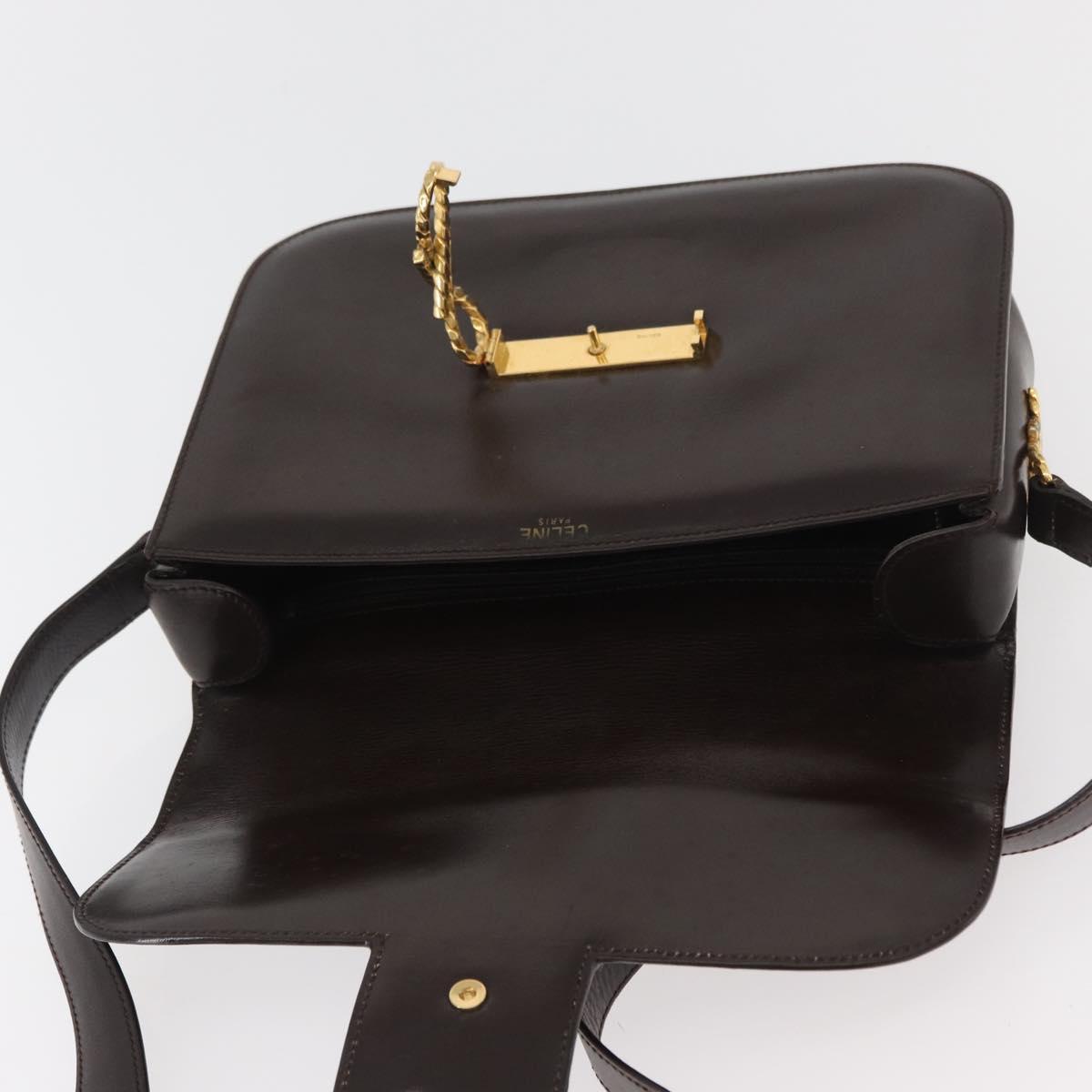 CELINE Shoulder Bag Leather Brown Gold Auth ka3620