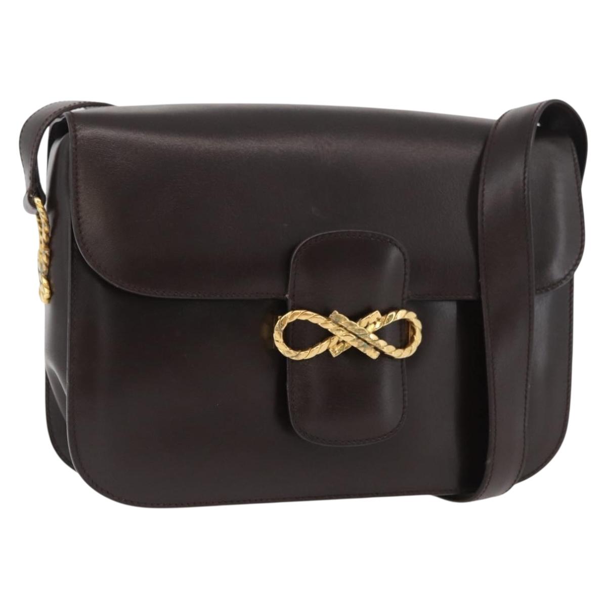 CELINE Shoulder Bag Leather Brown Gold Auth ka3620