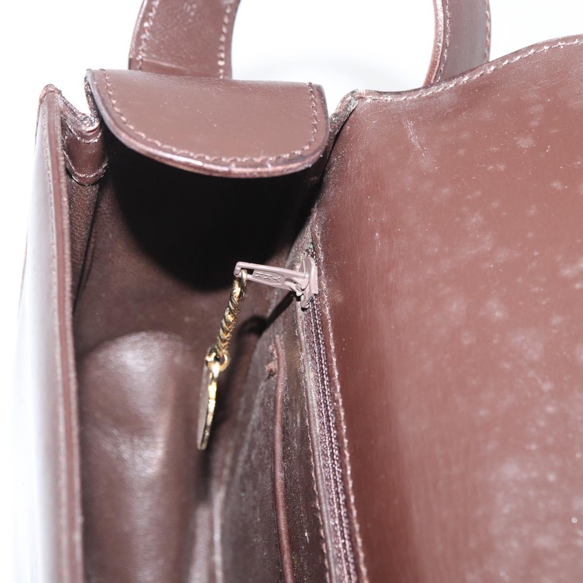 CELINE Shoulder Bag Leather Brown Gold Auth ka3620