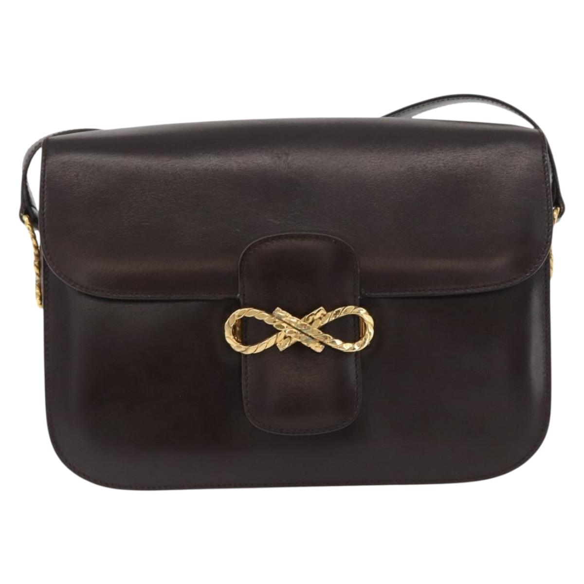CELINE Shoulder Bag Leather Brown Gold Auth ka3620