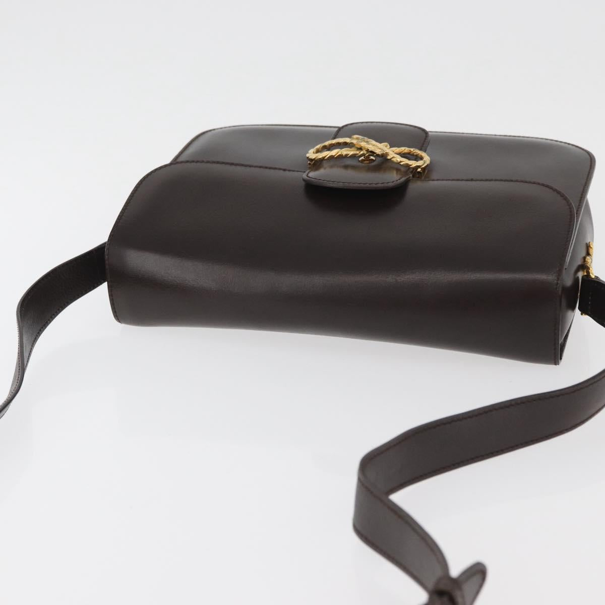 CELINE Shoulder Bag Leather Brown Gold Auth ka3620
