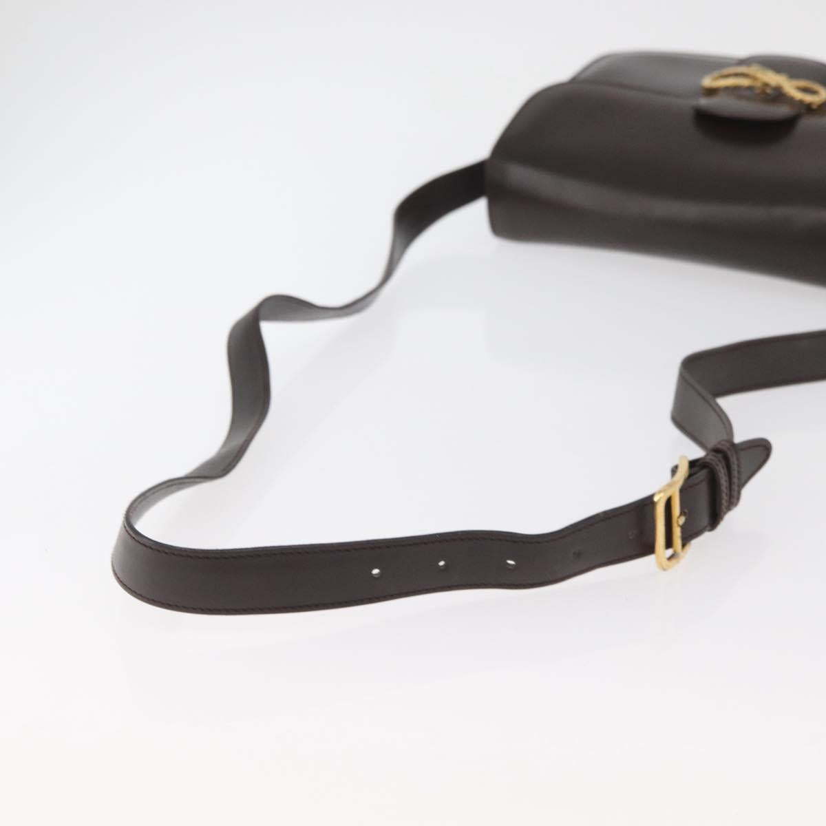 CELINE Shoulder Bag Leather Brown Gold Auth ka3620