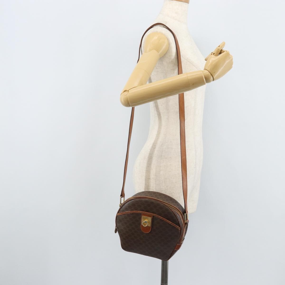 CELINE Macadam Canvas Shoulder Bag PVC Leather Brown Gold Auth ka3621