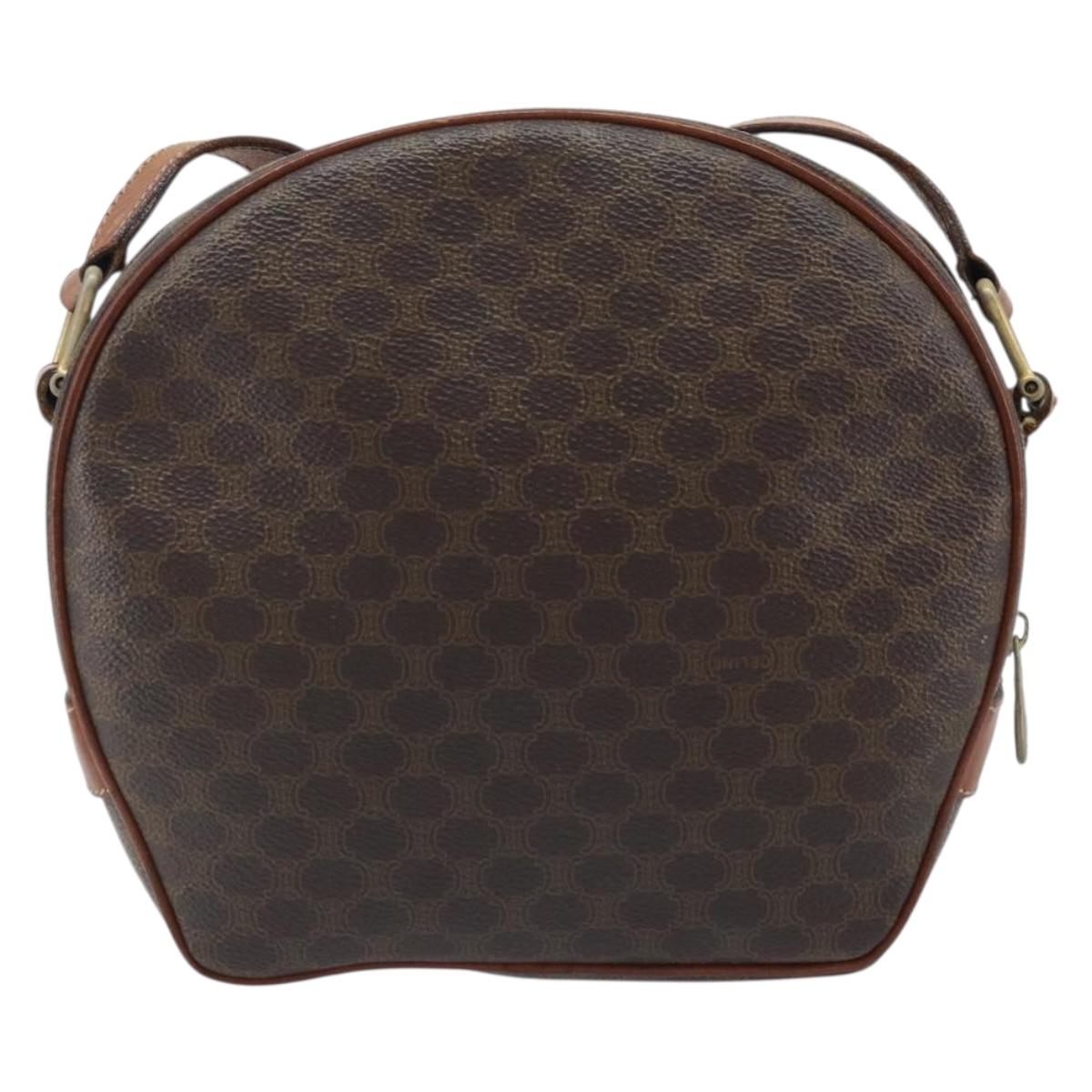 CELINE Macadam Canvas Shoulder Bag PVC Leather Brown Gold Auth ka3621