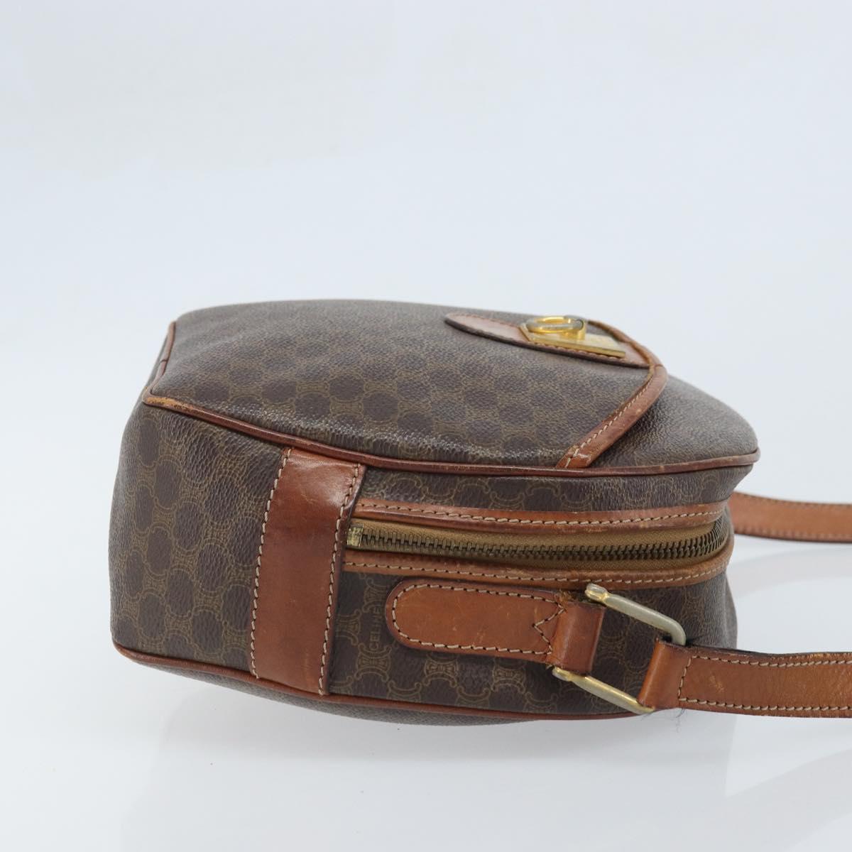 CELINE Macadam Canvas Shoulder Bag PVC Leather Brown Gold Auth ka3621