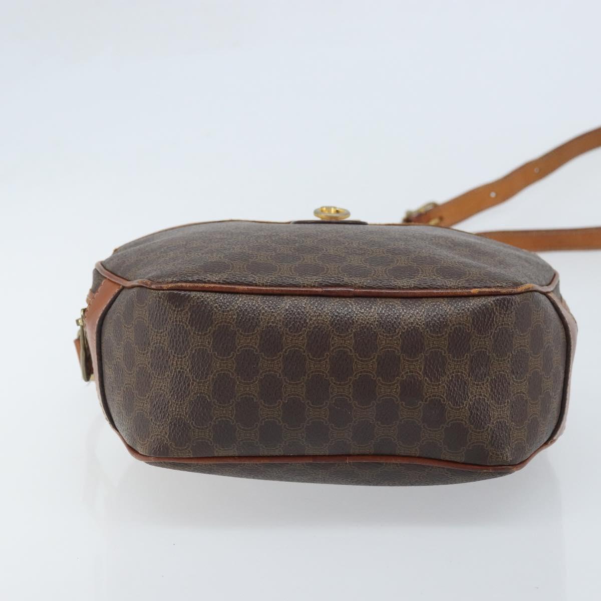 CELINE Macadam Canvas Shoulder Bag PVC Leather Brown Gold Auth ka3621