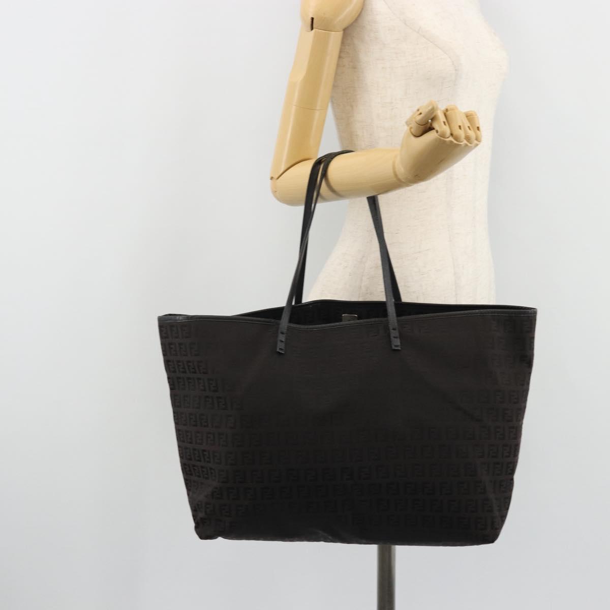 FENDI Zucchino Canvas Tote Bag Black Auth ka3627