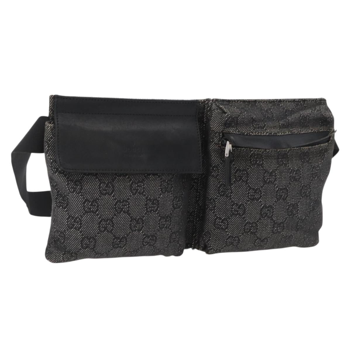 GUCCI GG Canvas Waist bag Black Silver 28556 Auth ka3628