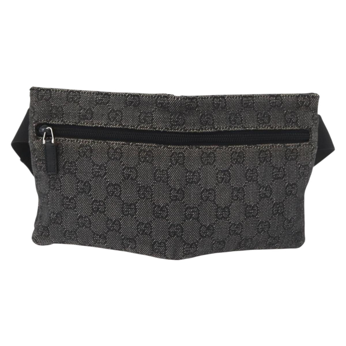 GUCCI GG Canvas Waist bag Black Silver 28556 Auth ka3628