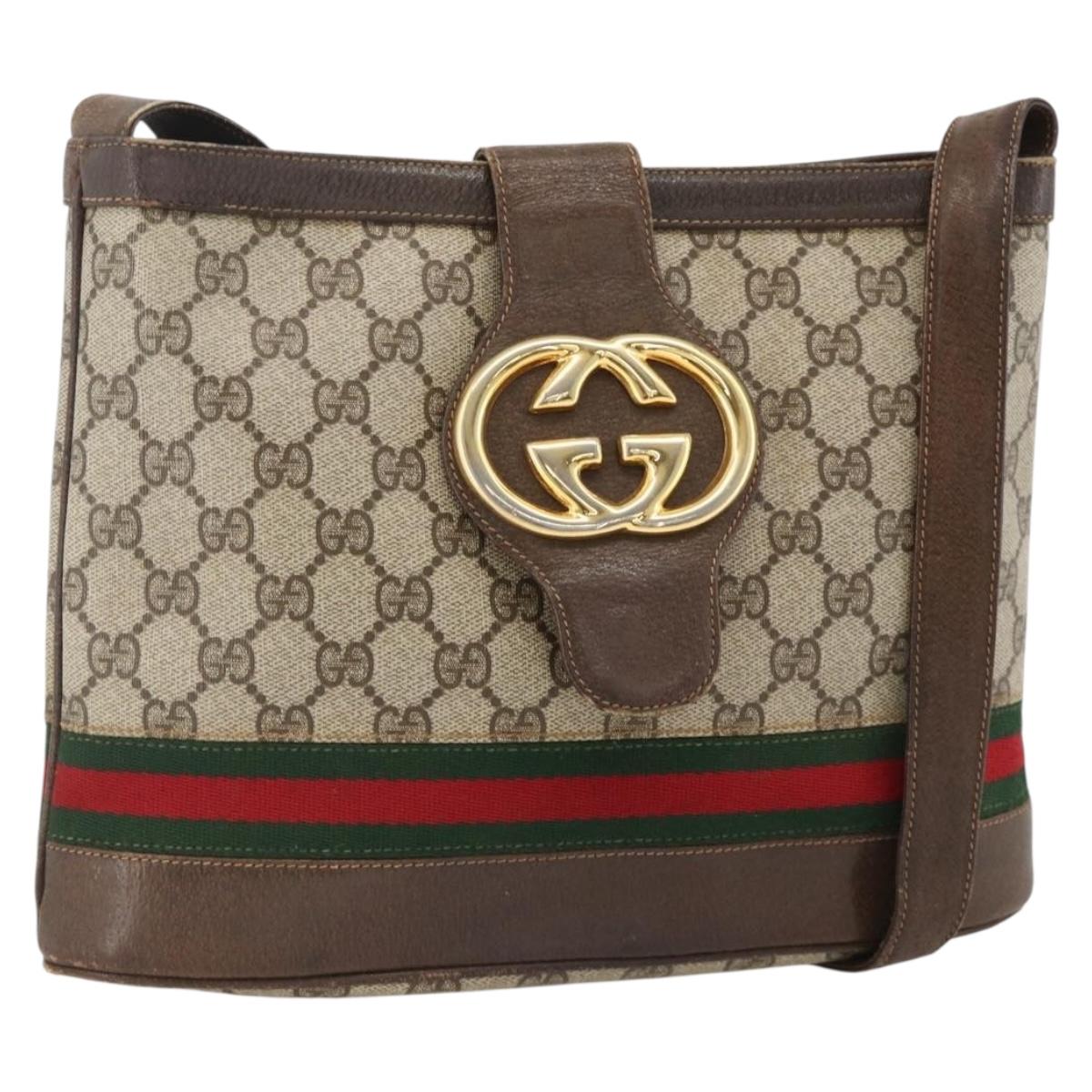 GUCCI GG Supreme Web Sherry Line Bag PVC Beige Gold 23 01 1791 Auth ka3630