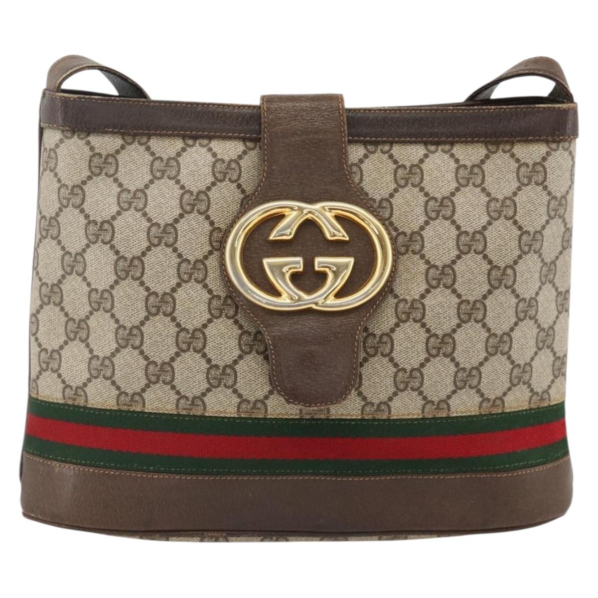 GUCCI GG Supreme Web Sherry Line Bag PVC Beige Gold 23 01 1791 Auth ka3630