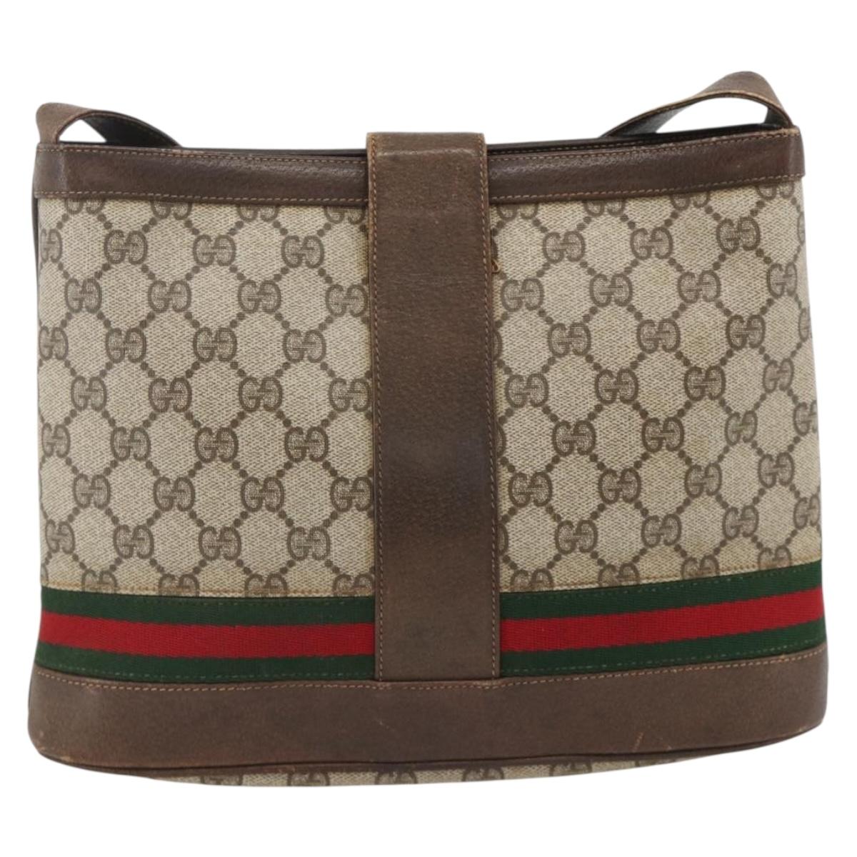GUCCI GG Supreme Web Sherry Line Bag PVC Beige Gold 23 01 1791 Auth ka3630