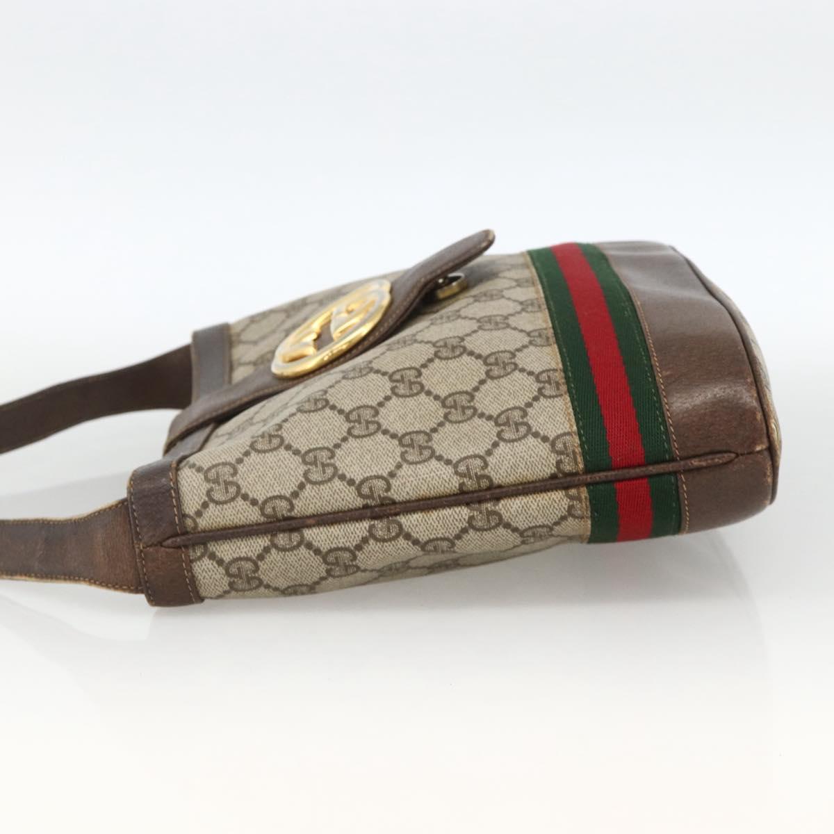 GUCCI GG Supreme Web Sherry Line Bag PVC Beige Gold 23 01 1791 Auth ka3630