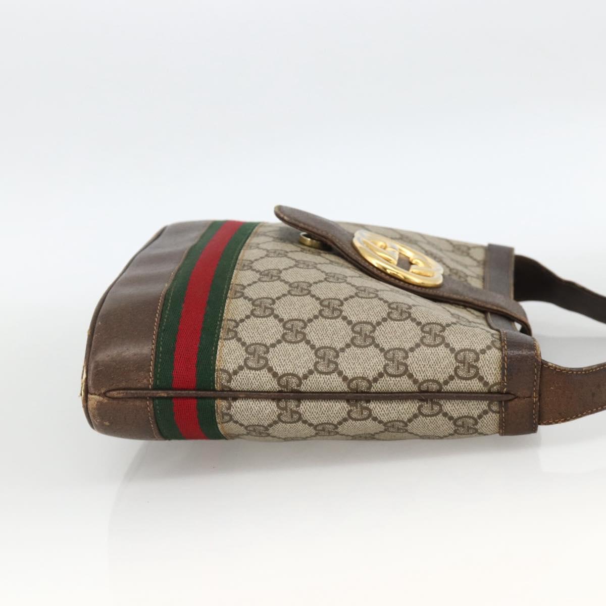 GUCCI GG Supreme Web Sherry Line Bag PVC Beige Gold 23 01 1791 Auth ka3630