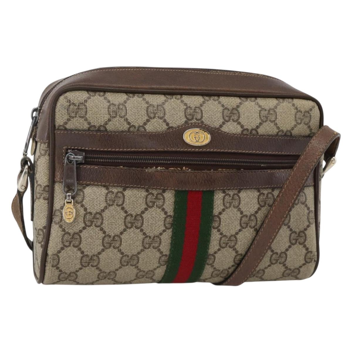 GUCCI GG Supreme Web Sherry Line Shoulder Bag PVC Beige Gold Auth ka3631