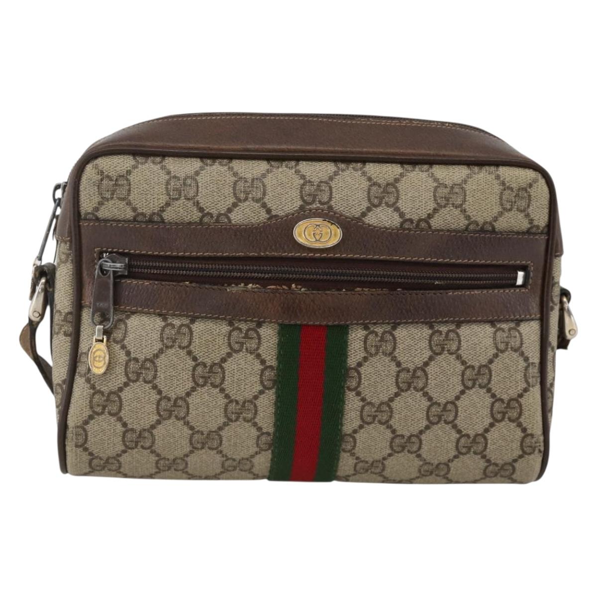 GUCCI GG Supreme Web Sherry Line Shoulder Bag PVC Beige Gold Auth ka3631