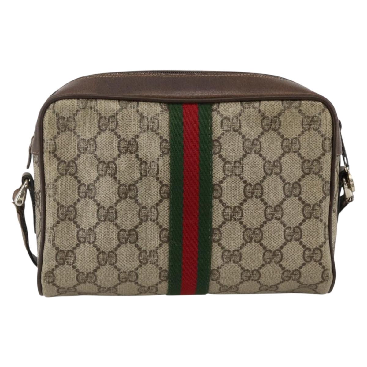 GUCCI GG Supreme Web Sherry Line Shoulder Bag PVC Beige Gold Auth ka3631