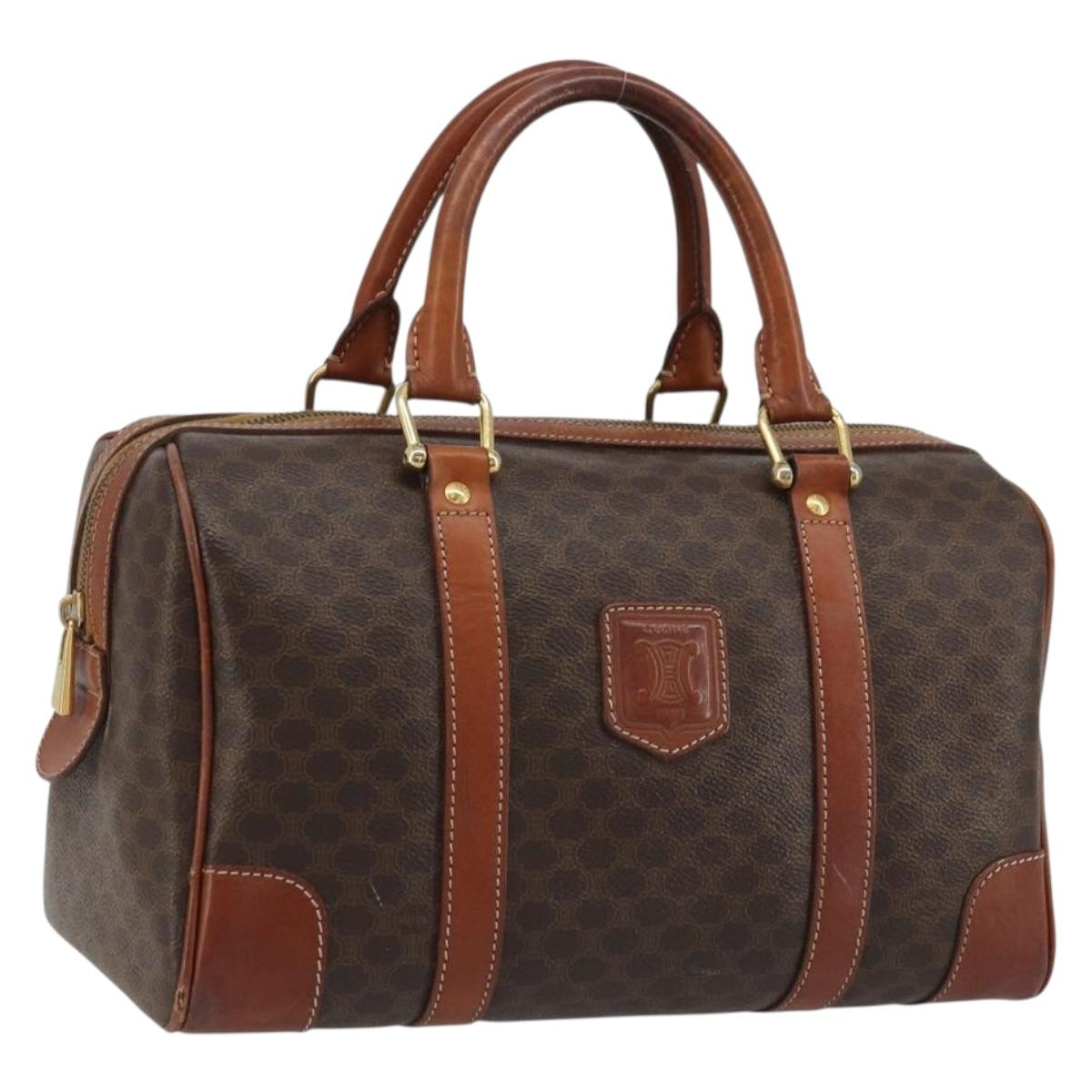CELINE Macadam Canvas Hand Bag PVC Leather Brown Gold Auth ka3635