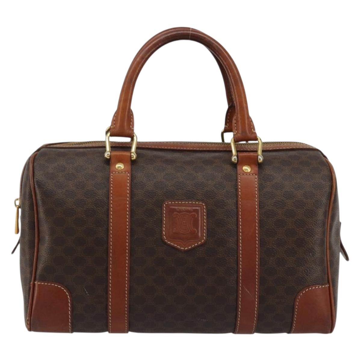CELINE Macadam Canvas Hand Bag PVC Leather Brown Gold Auth ka3635